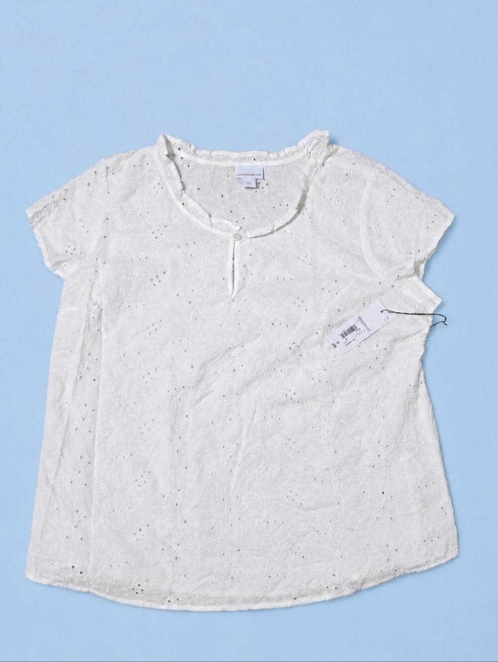 Liz Claiborne White Eyelet Short Sleeve Blouse